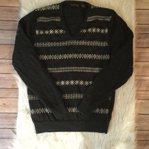 Ben Sherman Slim Argyle Nordic V-neck Sweater M L