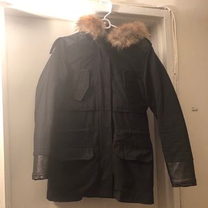 Maje Navy Parka with Fur Lined Hood