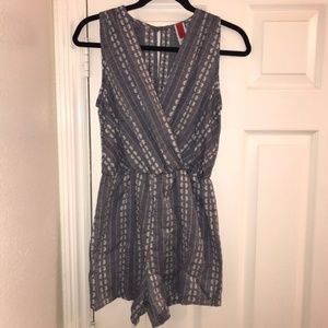 Blue and white patterned romper