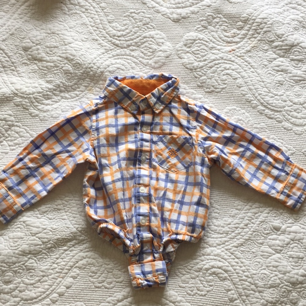 Andy and Evan boys button up body suit.