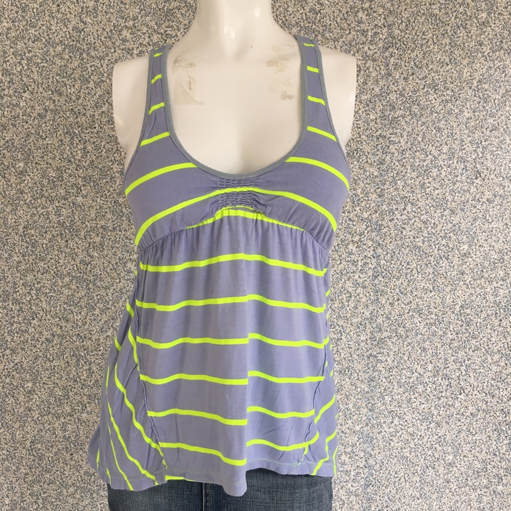 FREE PEOPLE  gray/lime striped tank top