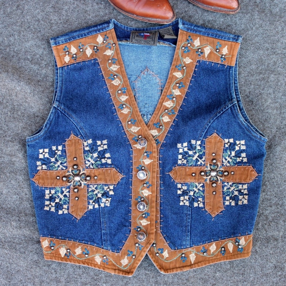 Don't Mess With Texas Embellished Denim Vest
