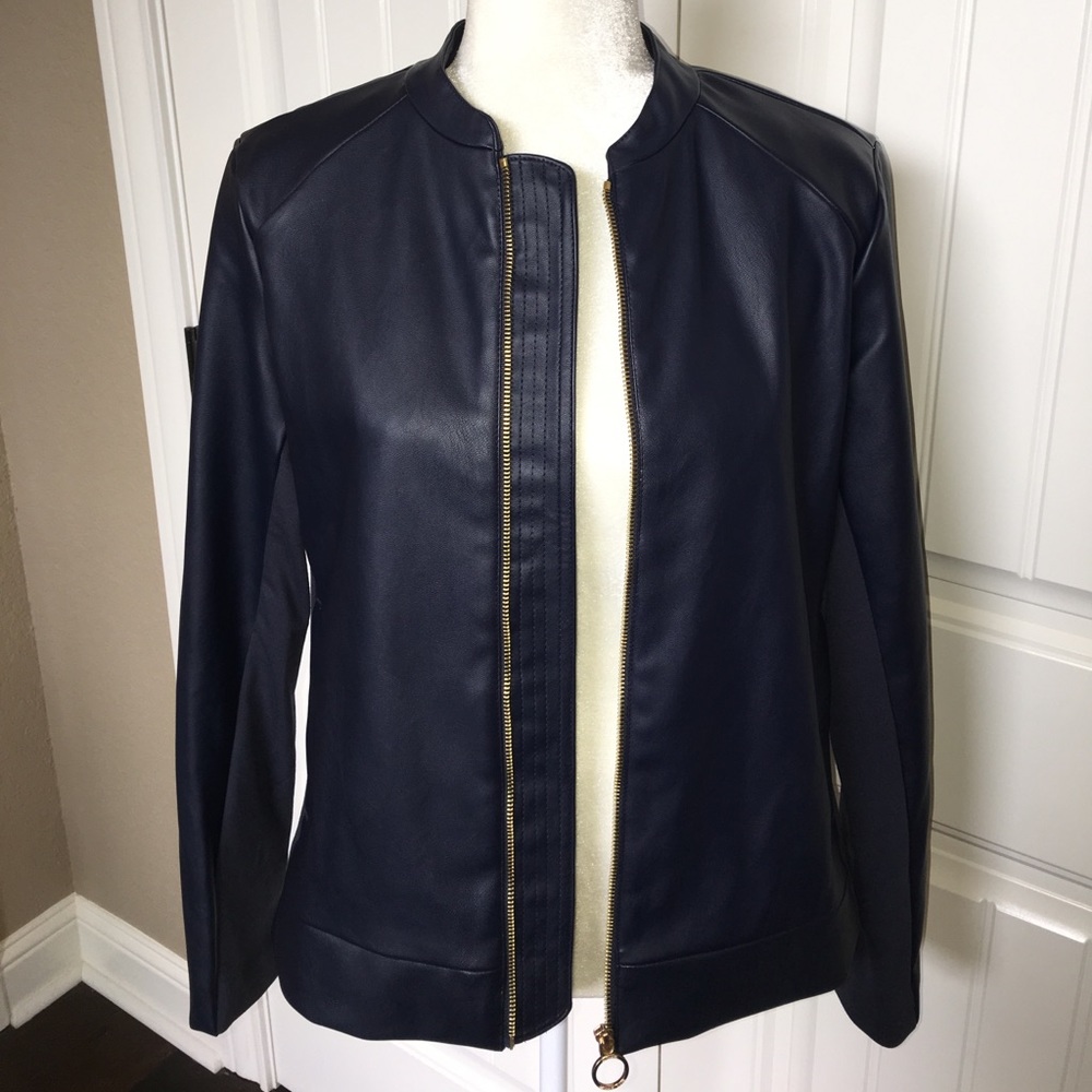 Michael Kors Basics Navy Faux-Leather Jacket, L
