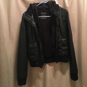 Obey leather hooded leather jacket