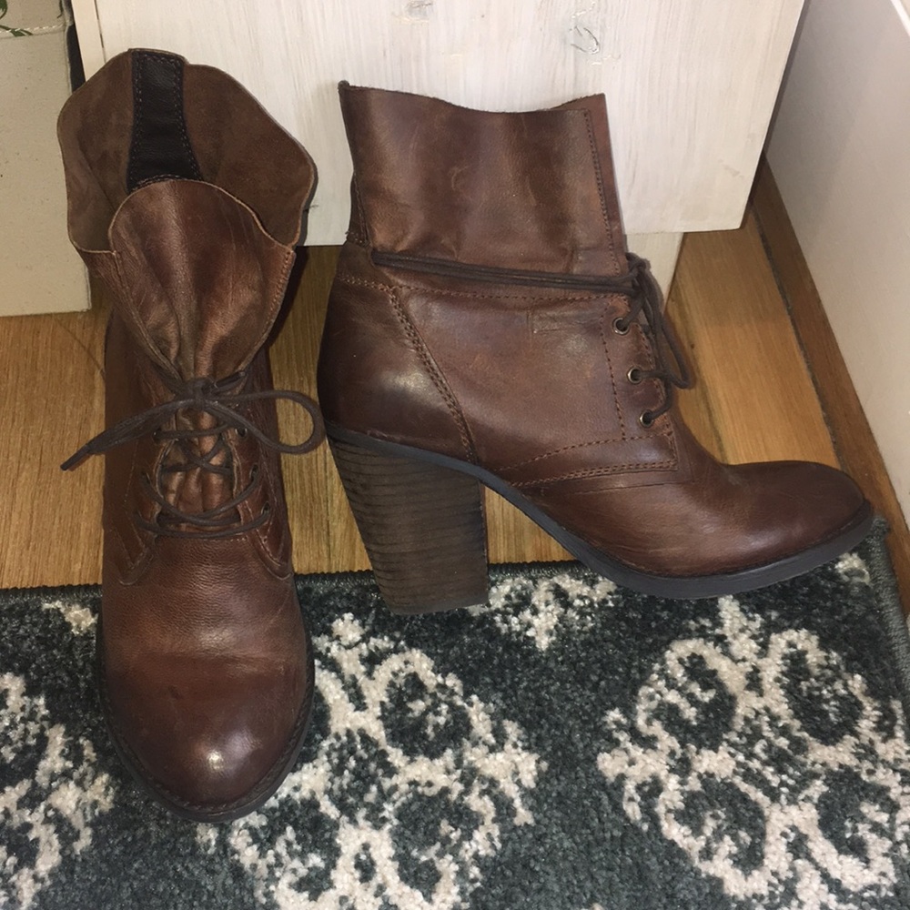 Brown Leather Lace-up Booties- Like New!