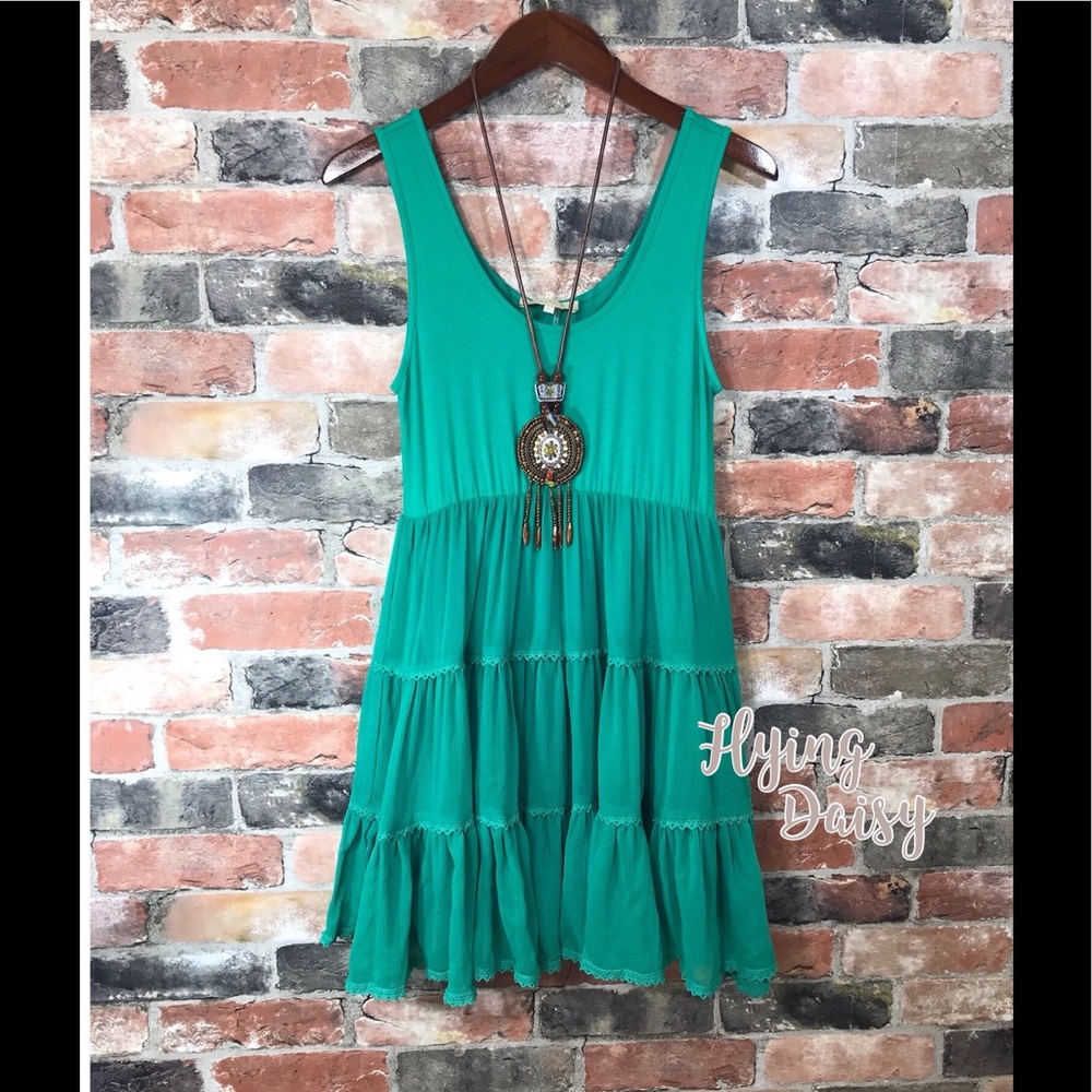 SALE New Green Layering Base Dress Chiffon Ruffle