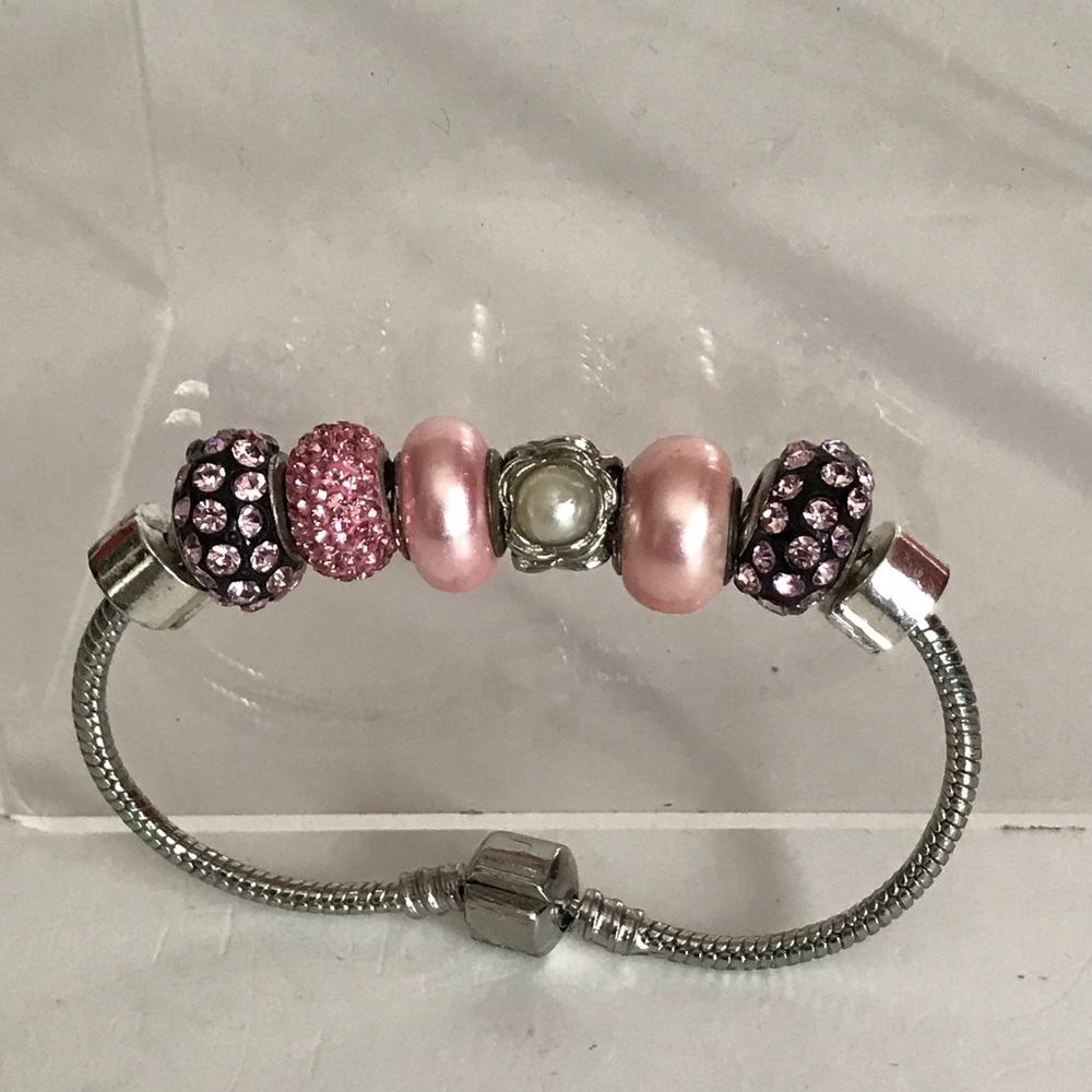 European Large Whole Bead Bracelet Pink 7 1/4” - Picture 2 of 5