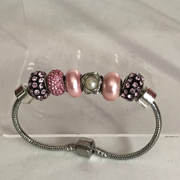 European Large Whole Bead Bracelet Pink 7 1/4” - Picture 2 of 5