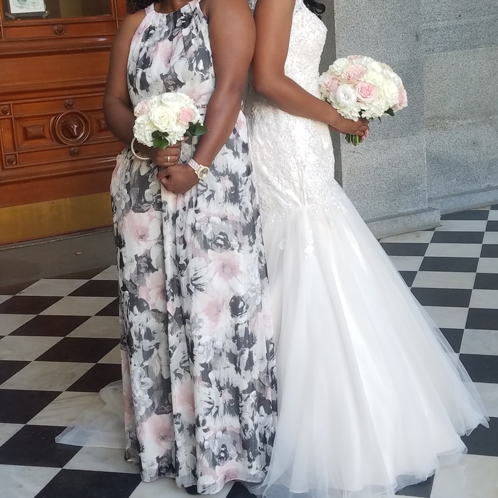 Floral Chiffon Halter Dress with Beaded Belt