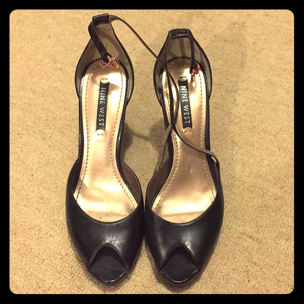 Brown peep toe heels