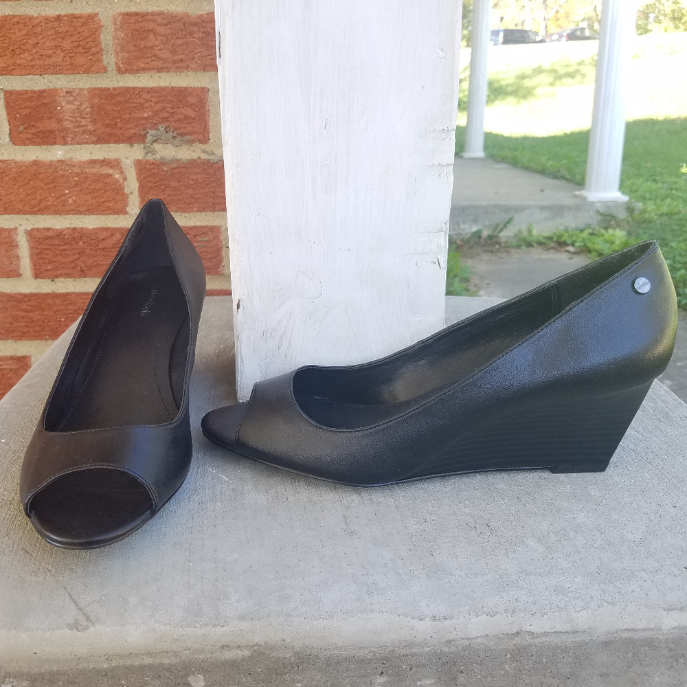 LOWEST! Calvin Klein Shelley Black Wedges Size 10