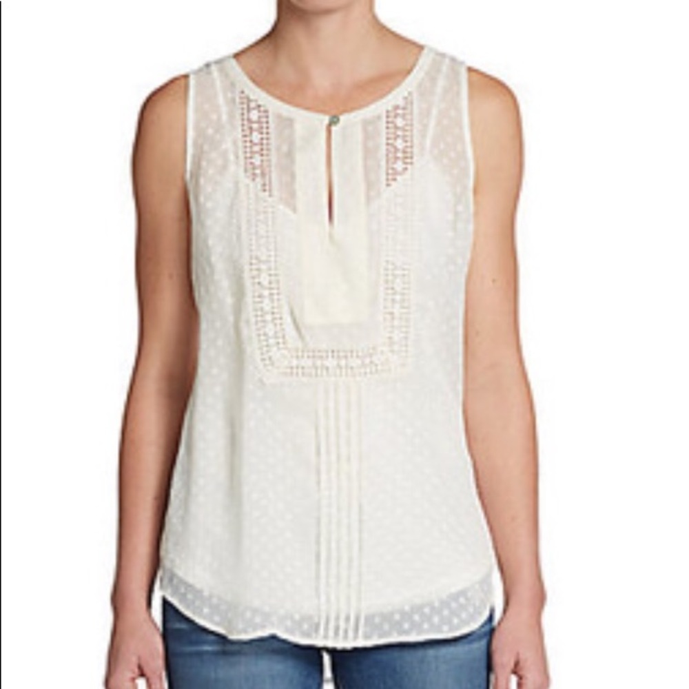 Daniel Rainn Swiss Dot Print keyhole top
