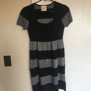 Black and gray striped sweater dress
