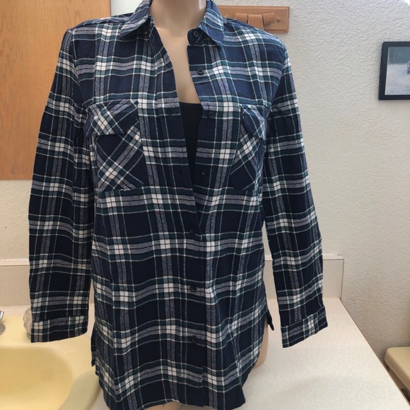 NEW  FLANNEL. DARK GREEN FITTED TOP XS - Picture 2 of 5