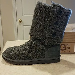 UGG knit boots sweater sock lattice cardy gray