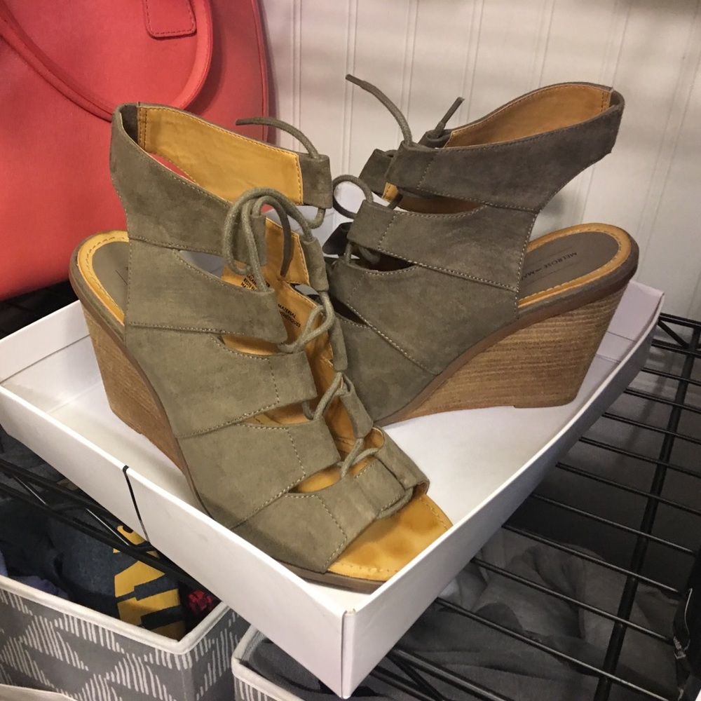 Lace up olive wedges