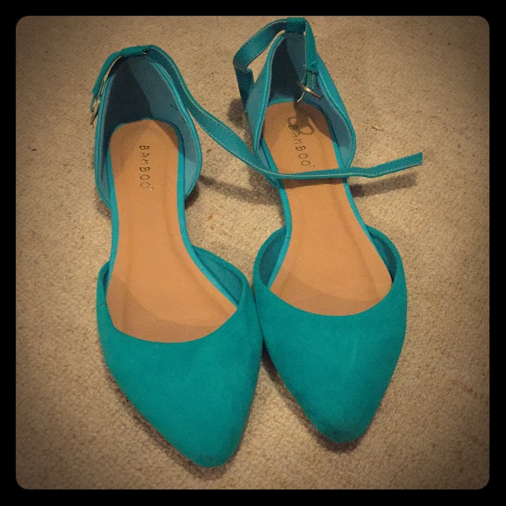 Aqua ankle strap flats