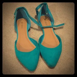 Aqua ankle strap flats
