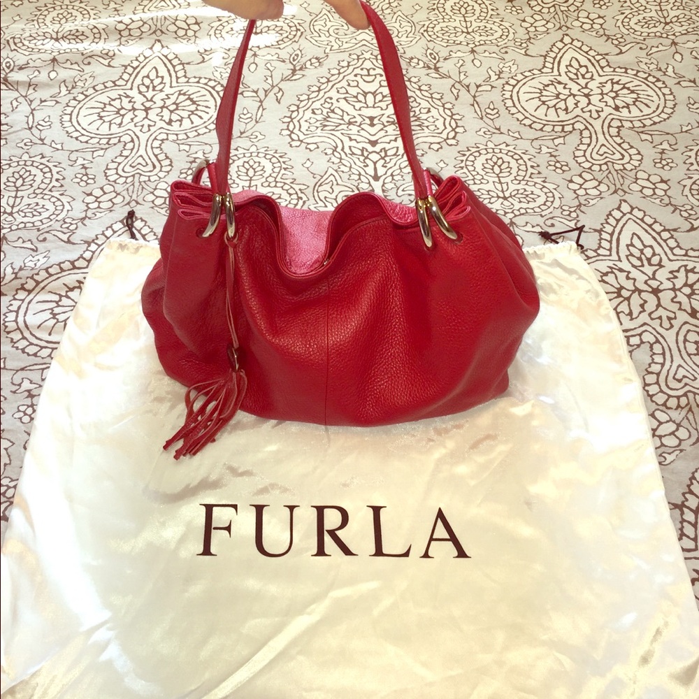 Red pebbled leather Furla bag