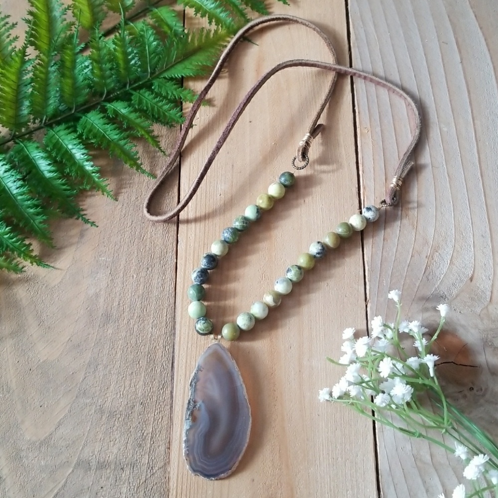 🔹️Yellow Turquoise Agate slice necklace🔹️