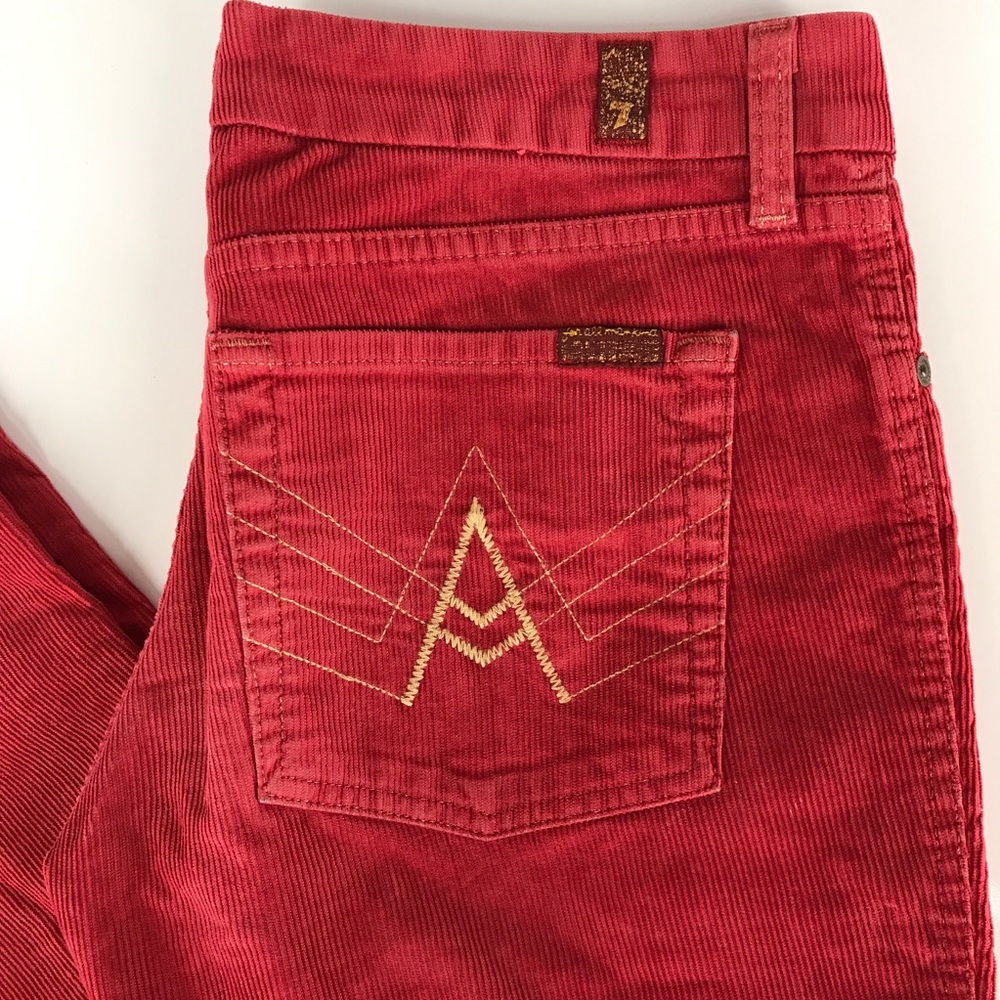 7 For All Mankind Red Corduroy Flare Leg Pants