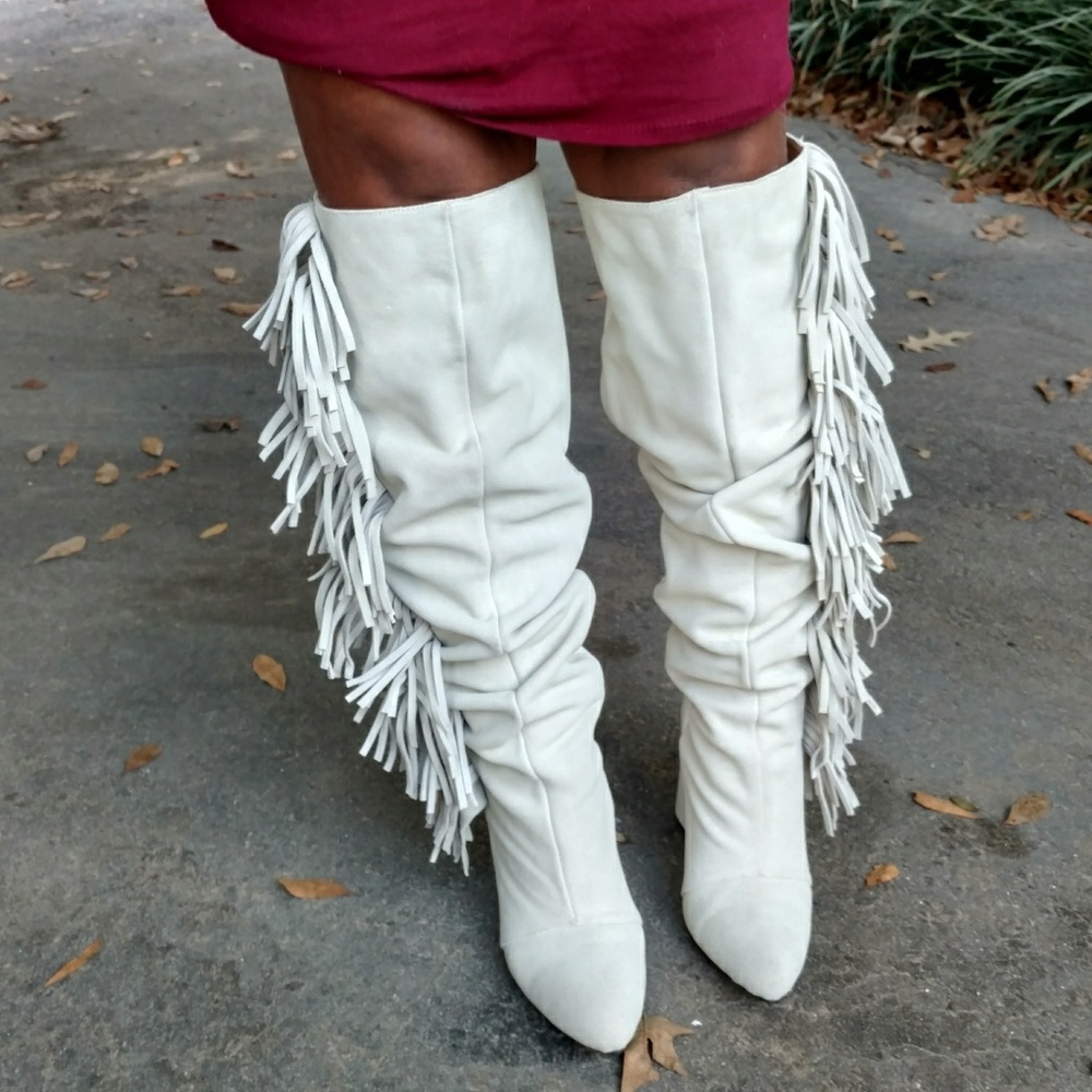 Giuseppe Zanotti fringe white cream boots size 39