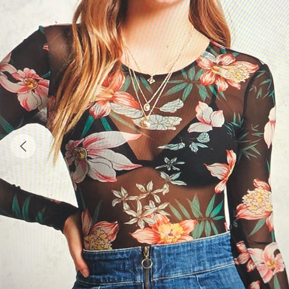 Floral Mesh Long Sleeve Bodysuit