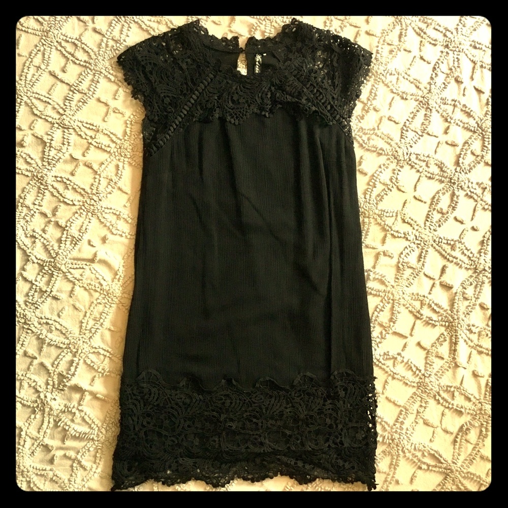 Black crepe & lace cocktail dress