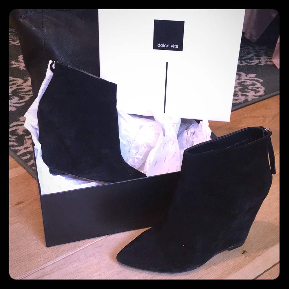 Black Suede Wedge Booties