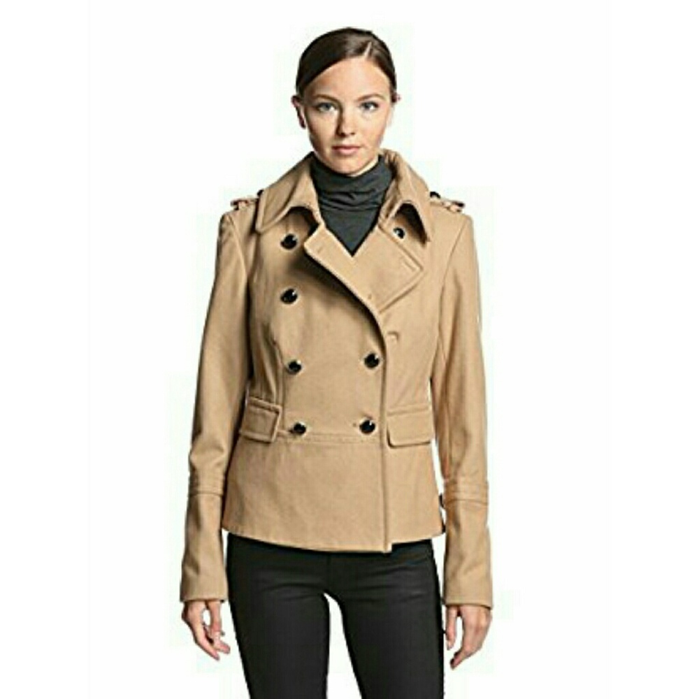 Donatella Women's Double-Breasted Pea Coat, CAMEL