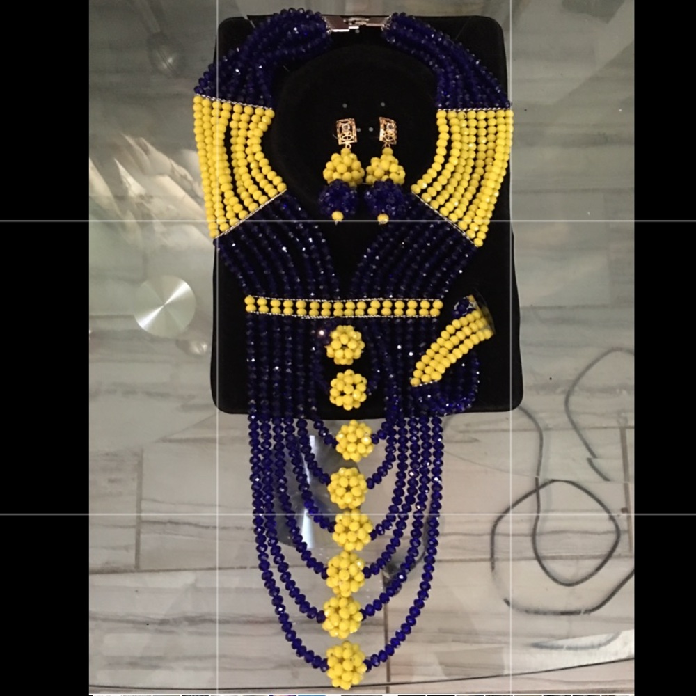 HANDMADE NIGERIAN WEDDING BEAD SET Blue and Yellow