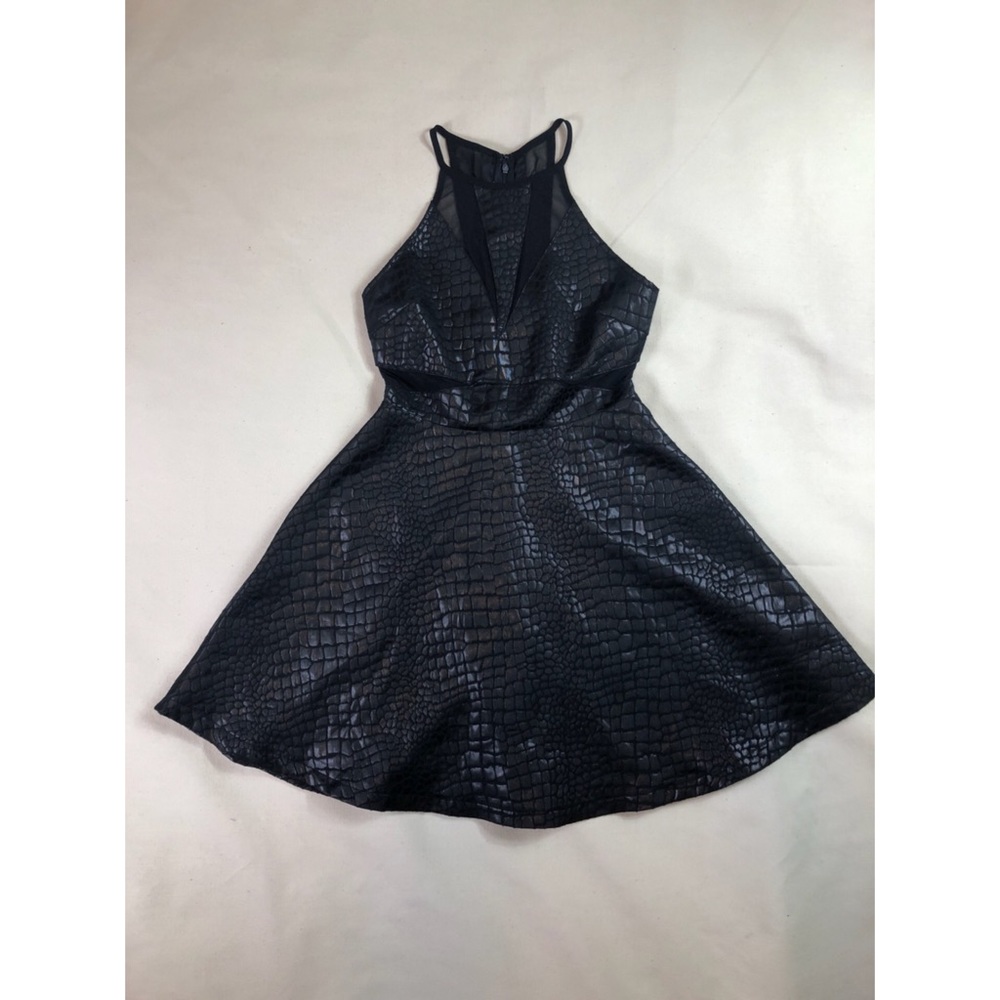 ASTR fit and flair mesh cutout faux alligator