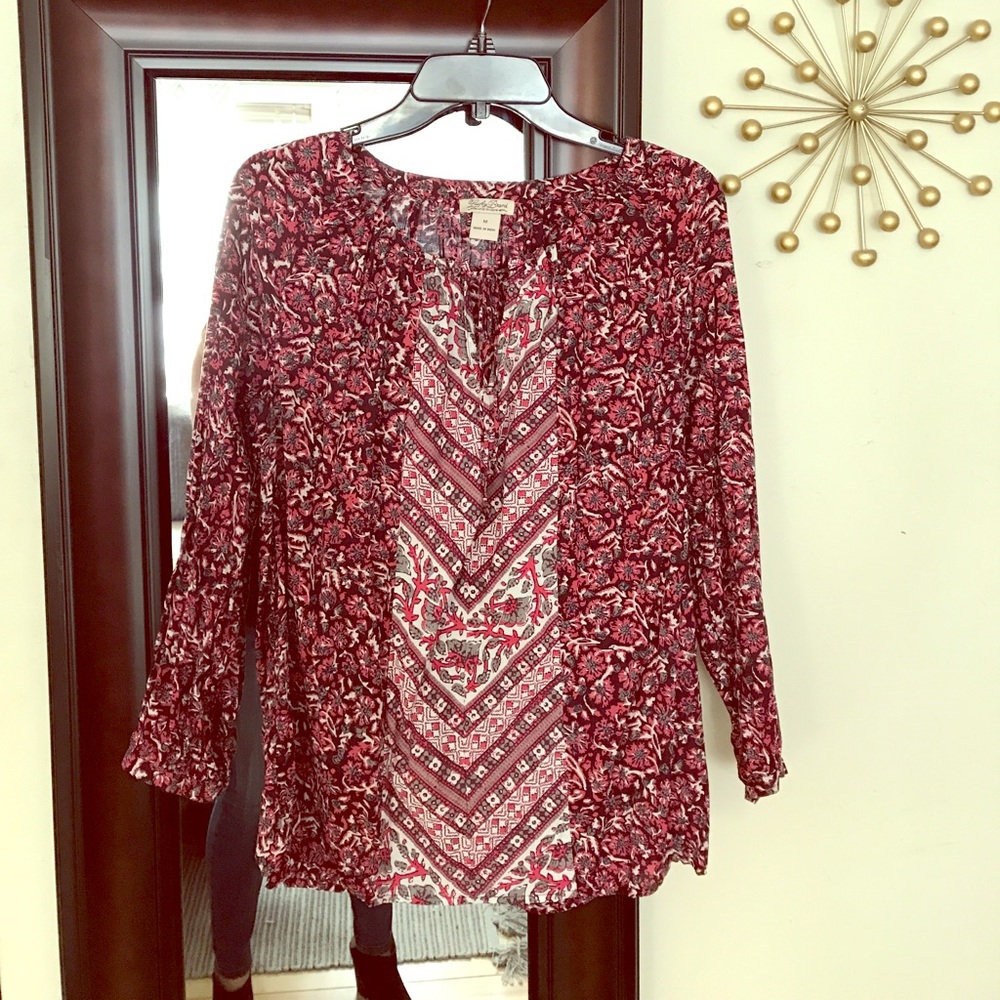 Lucky Brand Burgundy Paisley 3/4 Sleeve Blouse