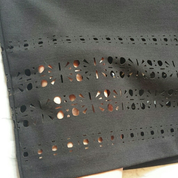 Laser Cut Black Pencil Skirt - Picture 3 of 6