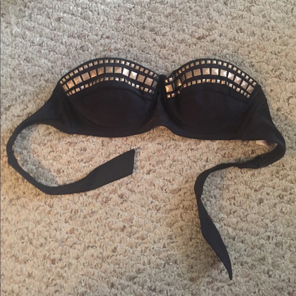 Cute black studded bandeau swim top, size S