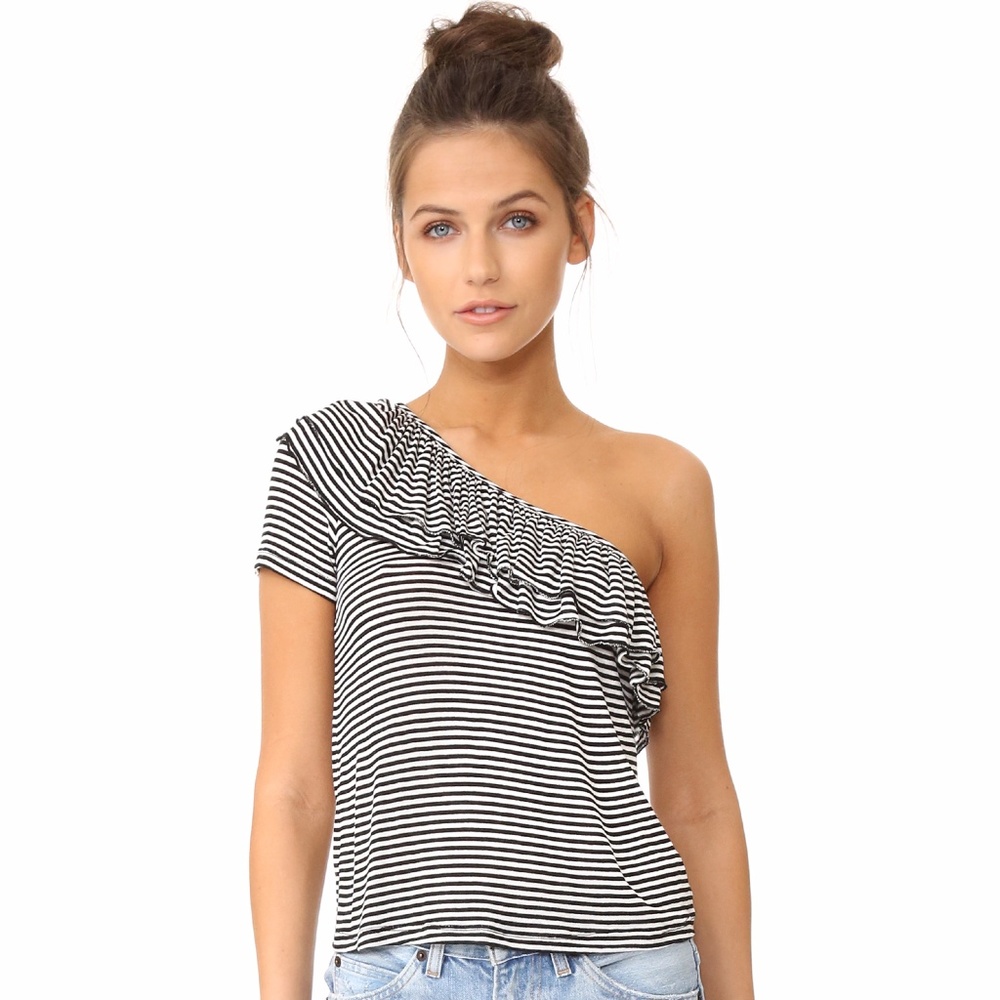 SPLENDID Striped One Shoulder Ruffle Top