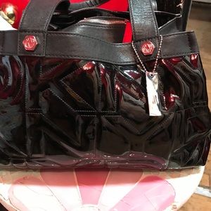 Black patent leather DKNY satchel