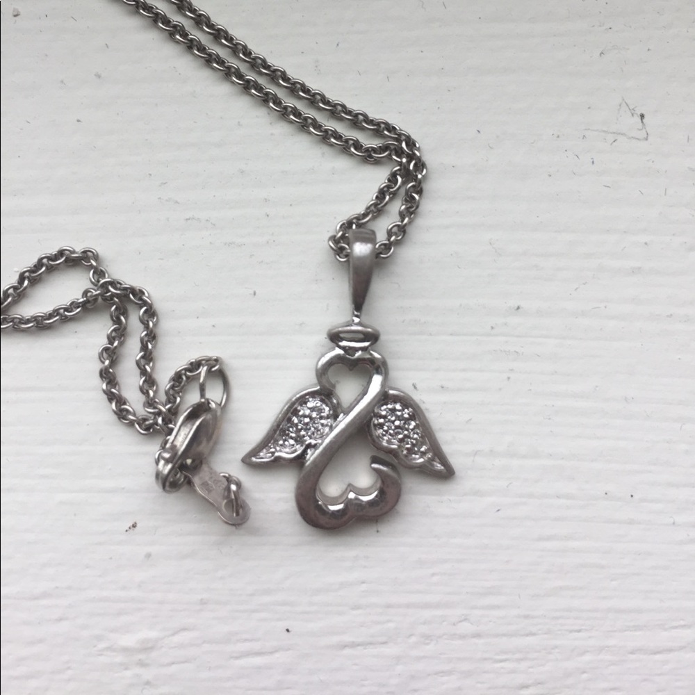 diamond open heart angel necklace