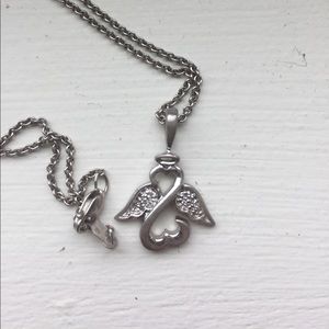diamond open heart angel necklace