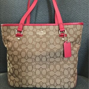Coach Signature Red/Khaki Handbag