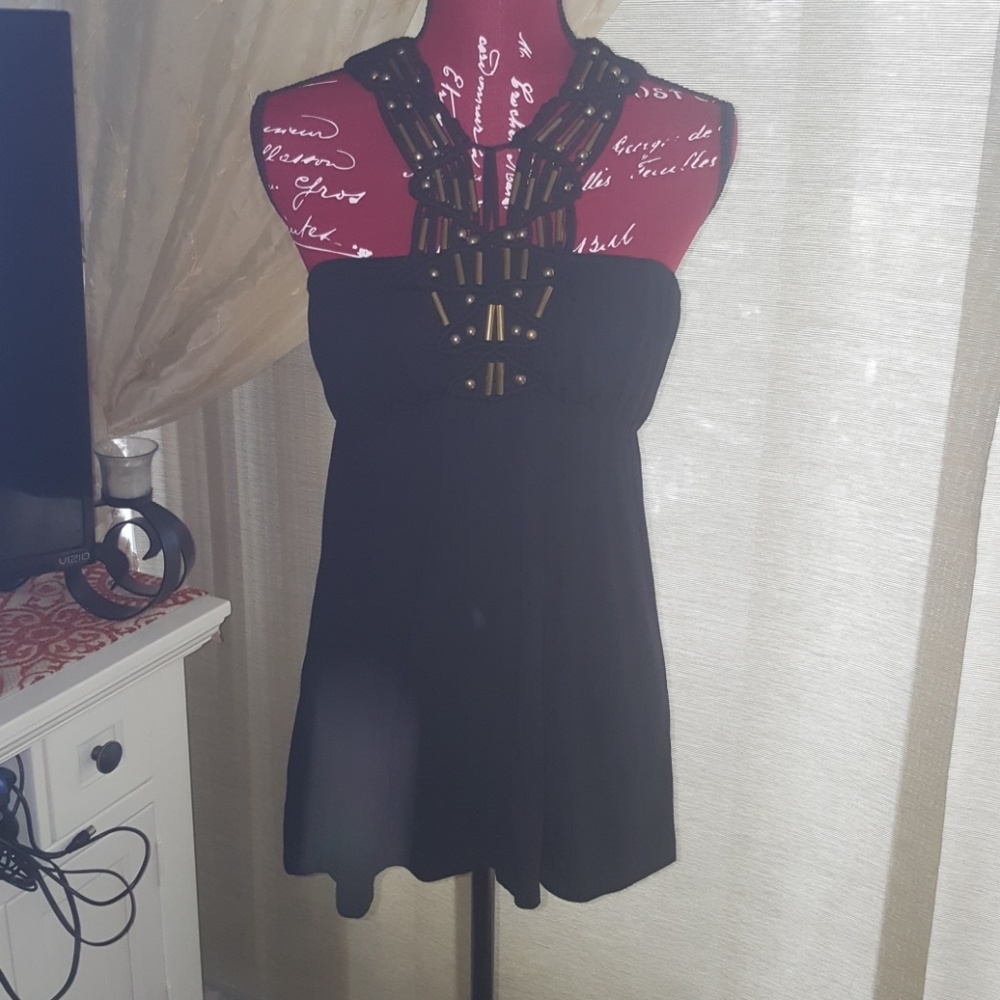 BlackTunic top w gold beading