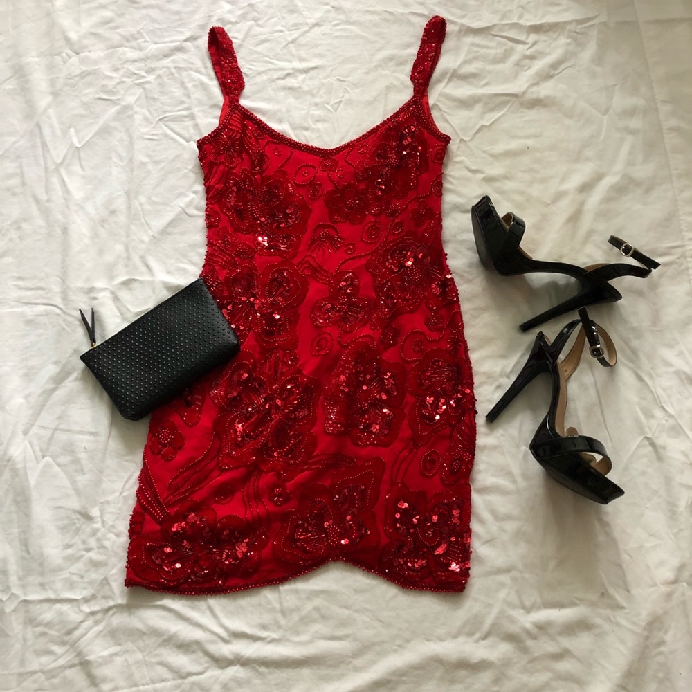 Short red beaded dress