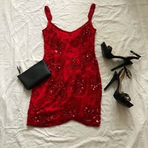 Short red beaded dress