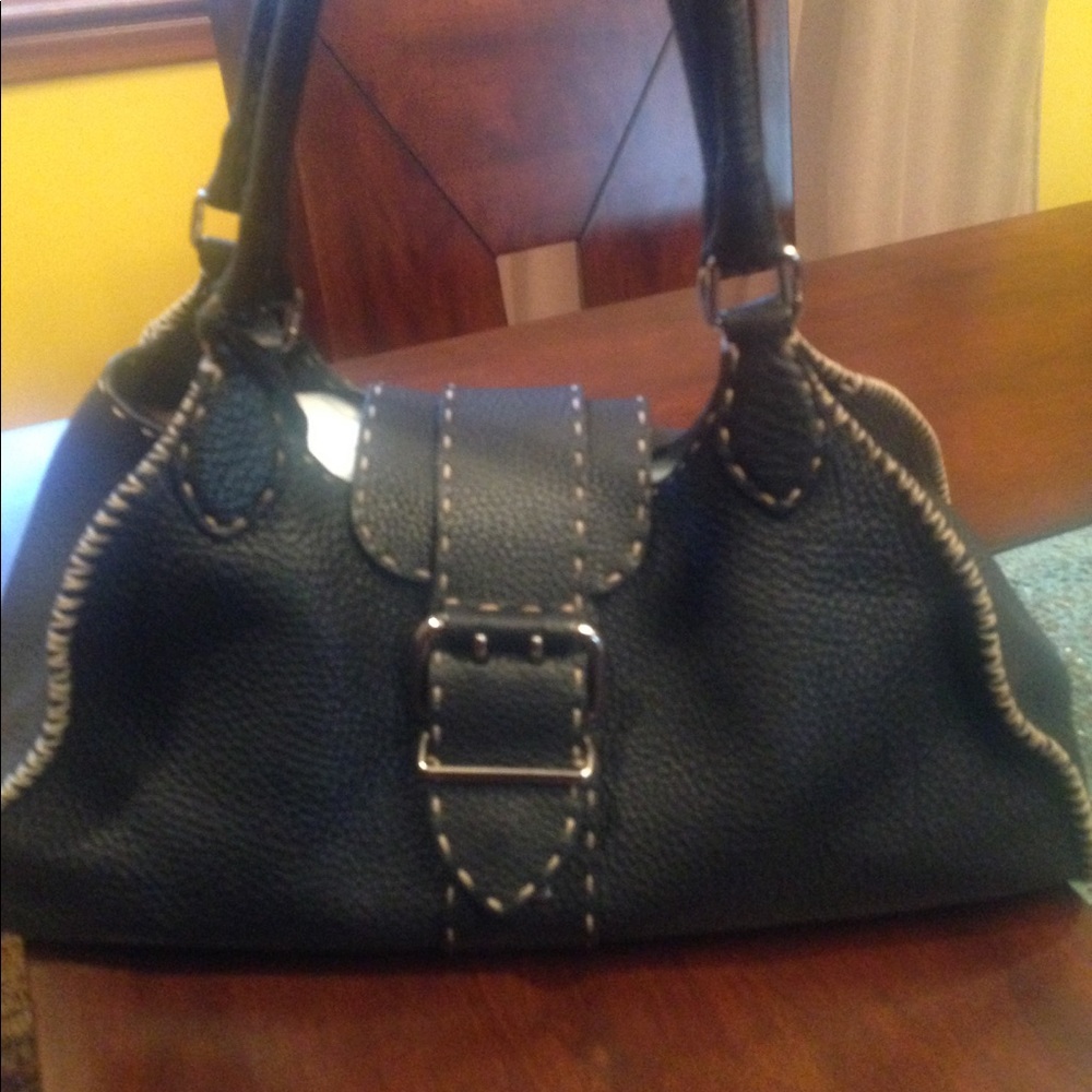 Fendi Selleria Sporty Black Pebbled Leather Purse