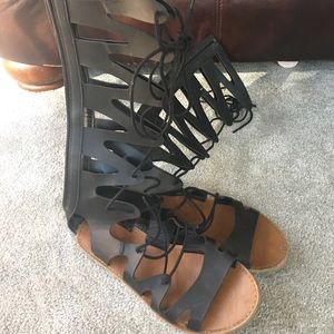Black tie up sandals