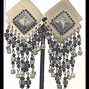 Hematite-Jet Swarovski Crystal-Beaded-Clip-Earring