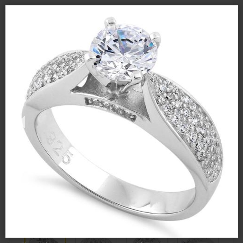 Sterling Silver Pave Engagement Clear CZ Ring