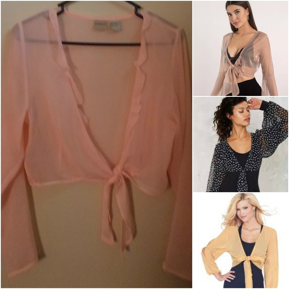 MASSINI SHEER CROP TIE FRONT TOP SZ  MED