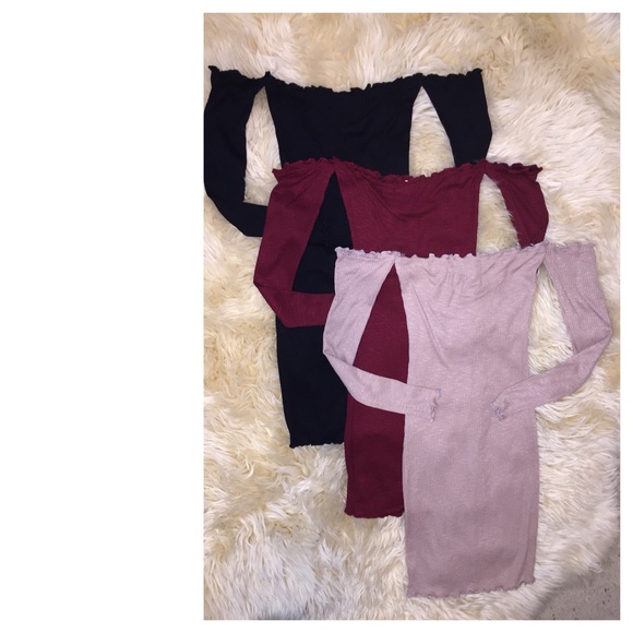 Off The Shoulder Ribbed Midi Dress New Ruffled - Picture 2 of 3