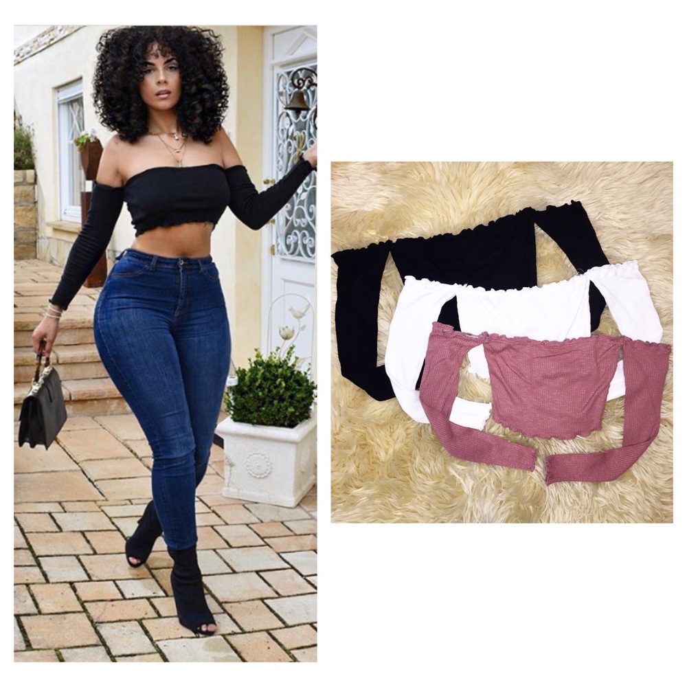 Off The Shoulder Ruffled Crop Top New